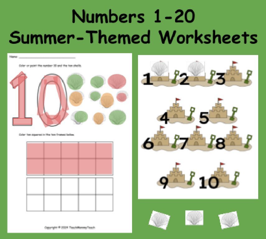 Preview of summer-themed identifying numbers printable